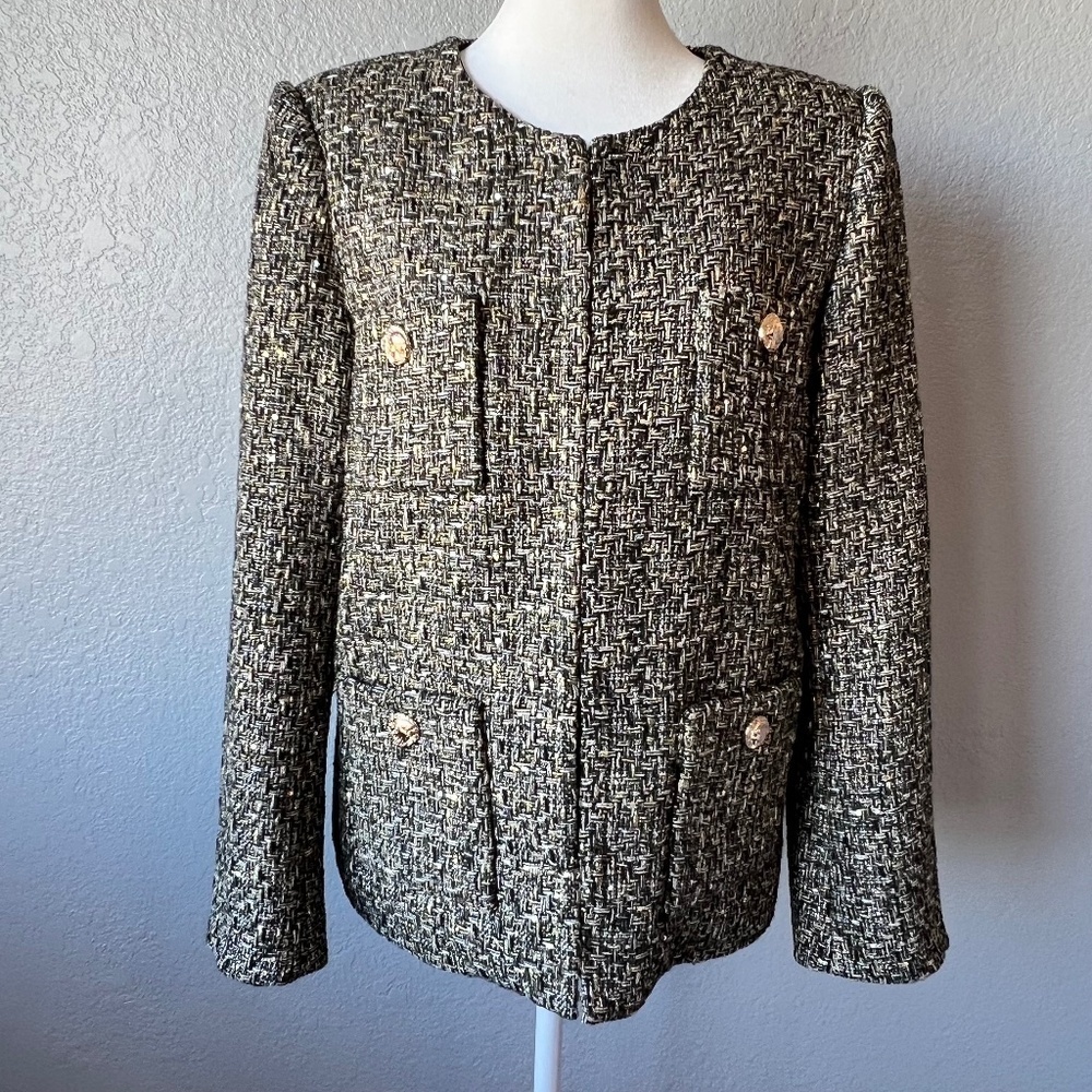 *FIRM PRICE* Tweed Sequin Embellished Gold, Black, and Cream Blazer